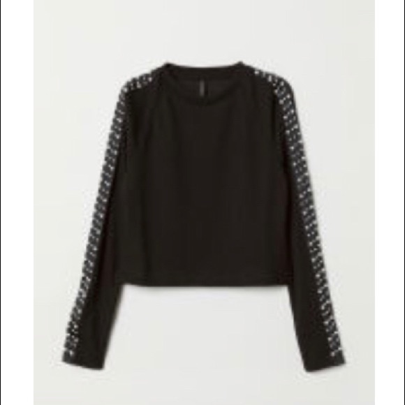 H&M Black Crop Top with Pearl Ribbon Details - Picture 5 of 6